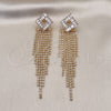 Oro Laminado Long Earring, Gold Filled Style Baguette Design, with White Cubic Zirconia and White Crystal, Polished, Golden Finish, 02.268.0124