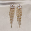 Oro Laminado Long Earring, Gold Filled Style Baguette Design, with White Cubic Zirconia and White Crystal, Polished, Golden Finish, 02.268.0124