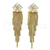 Oro Laminado Long Earring, Gold Filled Style Baguette Design, with White Cubic Zirconia and White Crystal, Polished, Golden Finish, 02.268.0124