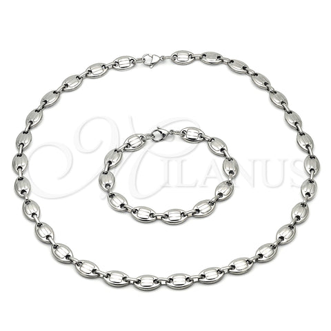 Stainless Steel Necklace and Bracelet, Puff Mariner Design, Polished, Steel Finish, 06.116.0021.22