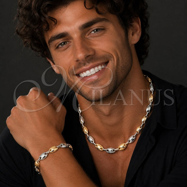 Stainless Steel Bracelet — Necklace and Bracelet Puff Mariner Design Polished Two — alternate product view — SKU 153855 | Acero Inoxidable brazalete — Necklace and Bracelet Puff Mariner diseño pulido Two — SKU 153855