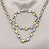 Stainless Steel Necklace and Bracelet, Puff Mariner Design, Polished, Two Tone, 06.116.0021.1.22