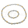 Stainless Steel Necklace and Bracelet, Puff Mariner Design, Polished, Two Tone, 06.116.0021.1.22