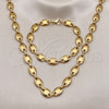 Stainless Steel Necklace and Bracelet, Puff Mariner Design, Polished, Golden Finish, 06.116.0021.2.22