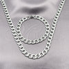 Stainless Steel Necklace and Bracelet, Pave Cuban Design, Diamond Cutting Finish, Steel Finish, 06.116.0024