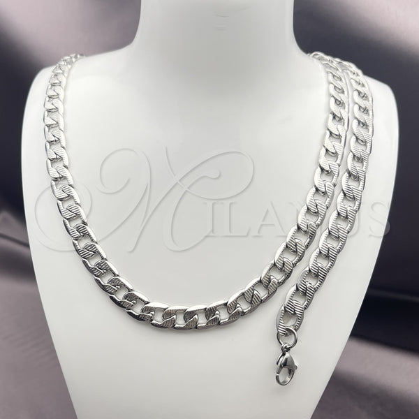 Stainless Steel Bracelet — Necklace and Bracelet Pave Cuban Design Diamond Cutting — alternate product view — SKU 153875 | Acero Inoxidable brazalete — Necklace and Bracelet Pave Cuban diseño Diamond Cutting — SKU 153875