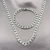 Stainless Steel Necklace and Bracelet, Pave Cuban Design, Diamond Cutting Finish, Steel Finish, 06.116.0027