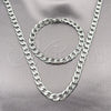 Stainless Steel Necklace and Bracelet, Pave Cuban Design, Diamond Cutting Finish, Steel Finish, 06.116.0027