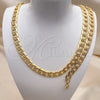 Stainless Steel Necklace and Bracelet, Pave Cuban Design, Diamond Cutting Finish, Golden Finish, 06.116.0027.1
