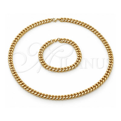 Stainless Steel Necklace and Bracelet, Miami Cuban Design, Polished, Golden Finish, 06.116.0031.1