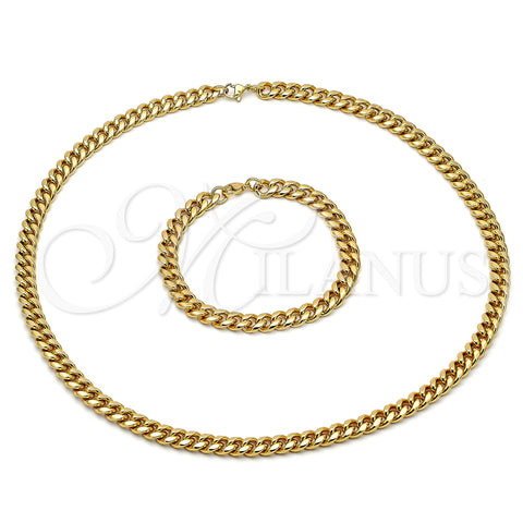 Stainless Steel Necklace and Bracelet, Miami Cuban Design, Polished, Golden Finish, 06.116.0031.1