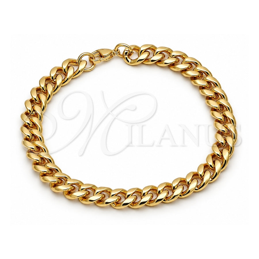 Stainless Steel Basic Bracelet, Miami Cuban Design, Polished, Golden Finish, 03.116.0035.09 (08 MM Thickness, 9 Inches Length)