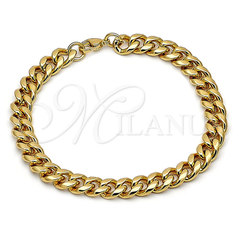 Stainless Steel Basic Bracelet, Miami Cuban Design, Polished, Golden Finish, 03.116.0035.09 (08 MM Thickness, 9 Inches Length)