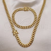 Stainless Steel Necklace and Bracelet, Miami Cuban Design, Polished, Golden Finish, 06.116.0037.1
