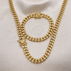 Stainless Steel Necklace and Bracelet, Miami Cuban Design, Polished, Golden Finish, 06.116.0038.1