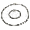 Stainless Steel Necklace and Bracelet, Miami Cuban Design, Polished, Steel Finish, 06.116.0039