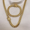Stainless Steel Necklace and Bracelet, Miami Cuban Design, Polished, Golden Finish, 06.116.0039.1