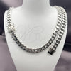 Stainless Steel Necklace and Bracelet, Miami Cuban Design, Polished, Steel Finish, 06.116.0040