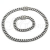 Stainless Steel Necklace and Bracelet, Miami Cuban Design, Polished, Steel Finish, 06.116.0040