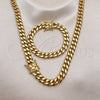 Stainless Steel Necklace and Bracelet, Miami Cuban Design, Polished, Golden Finish, 06.116.0040.1