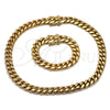 Stainless Steel Necklace and Bracelet, Miami Cuban Design, Polished, Golden Finish, 06.116.0041.1