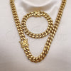 Stainless Steel Necklace and Bracelet, Miami Cuban Design, Polished, Golden Finish, 06.116.0042