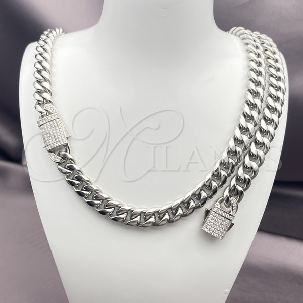 Stainless Steel Bracelet — Necklace and Bracelet Miami Cuban Design with White — alternate product view — SKU 153920 | Acero Inoxidable brazalete — Necklace and Bracelet Miami Cuban diseño with blanco — SKU 153920