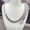 Stainless Steel Necklace and Bracelet, Miami Cuban Design, with White Crystal, Polished, Steel Finish, 06.116.0045.22
