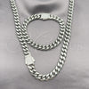 Stainless Steel Necklace and Bracelet, Miami Cuban Design, with White Crystal, Polished, Steel Finish, 06.116.0045.22