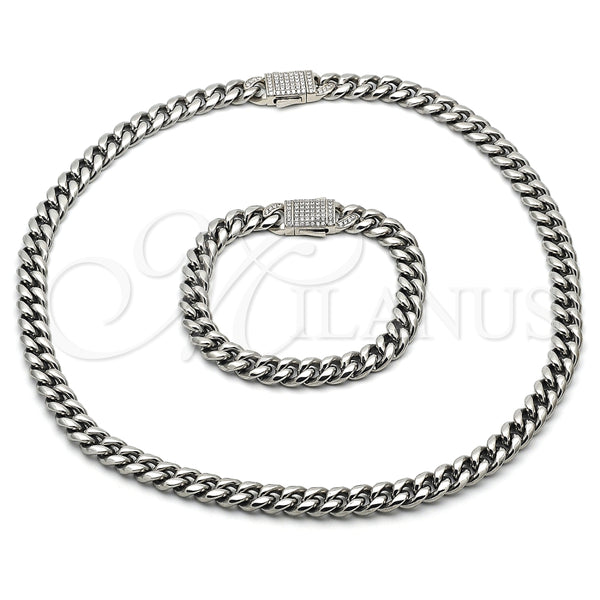 Stainless Steel Bracelet — Necklace and Bracelet Miami Cuban Design with White — main product view — SKU 153920 | Acero Inoxidable brazalete — Necklace and Bracelet Miami Cuban diseño with blanco — SKU 153920