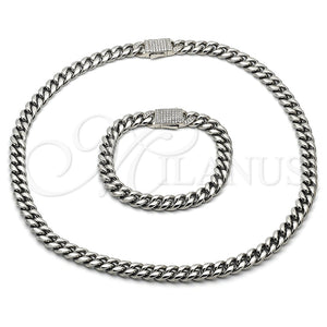 Stainless Steel Bracelet — Necklace and Bracelet Miami Cuban Design with White — main product view — SKU 153920 | Acero Inoxidable brazalete — Necklace and Bracelet Miami Cuban diseño with blanco — SKU 153920