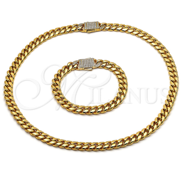 Stainless Steel Bracelet — Necklace and Bracelet Miami Cuban Design with White — main product view — SKU 153921 | Acero Inoxidable brazalete — Necklace and Bracelet Miami Cuban diseño with blanco — SKU 153921