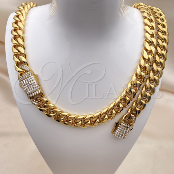 Stainless Steel Bracelet — Necklace and Bracelet Miami Cuban Design with White — alternate product view — SKU 153923 | Acero Inoxidable brazalete — Necklace and Bracelet Miami Cuban diseño with blanco — SKU 153923
