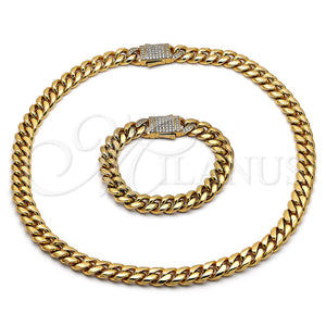 Stainless Steel Bracelet — Necklace and Bracelet Miami Cuban Design with White — main product view — SKU 153923 | Acero Inoxidable brazalete — Necklace and Bracelet Miami Cuban diseño with blanco — SKU 153923