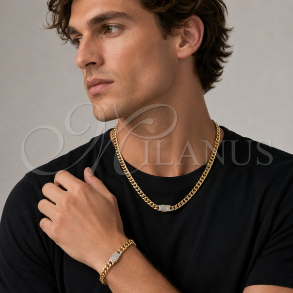 Stainless Steel Bracelet — Necklace and Bracelet Miami Cuban Design with White — alternate product view — SKU 153924 | Acero Inoxidable brazalete — Necklace and Bracelet Miami Cuban diseño with blanco — SKU 153924