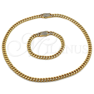 Stainless Steel Bracelet — Necklace and Bracelet Miami Cuban Design with White — main product view — SKU 153924 | Acero Inoxidable brazalete — Necklace and Bracelet Miami Cuban diseño with blanco — SKU 153924