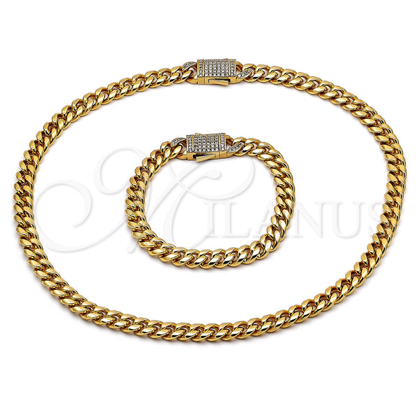 Stainless Steel Bracelet — Necklace and Bracelet Miami Cuban Design with White — main product view — SKU 153925 | Acero Inoxidable brazalete — Necklace and Bracelet Miami Cuban diseño with blanco — SKU 153925