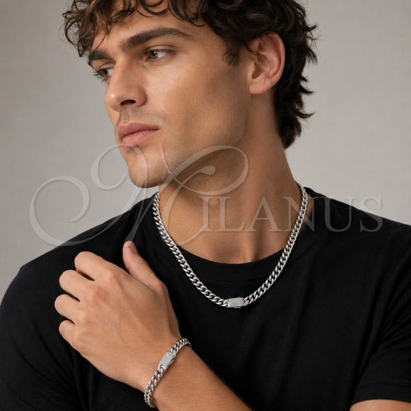 Stainless Steel Bracelet — Necklace and Bracelet Miami Cuban Design with White — alternate product view — SKU 153927 | Acero Inoxidable brazalete — Necklace and Bracelet Miami Cuban diseño with blanco — SKU 153927
