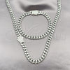Stainless Steel Necklace and Bracelet, Miami Cuban Design, with White Crystal, Polished, Steel Finish, 06.116.0047.1