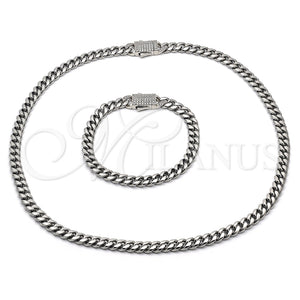 Stainless Steel Bracelet — Necklace and Bracelet Miami Cuban Design with White — main product view — SKU 153927 | Acero Inoxidable brazalete — Necklace and Bracelet Miami Cuban diseño with blanco — SKU 153927