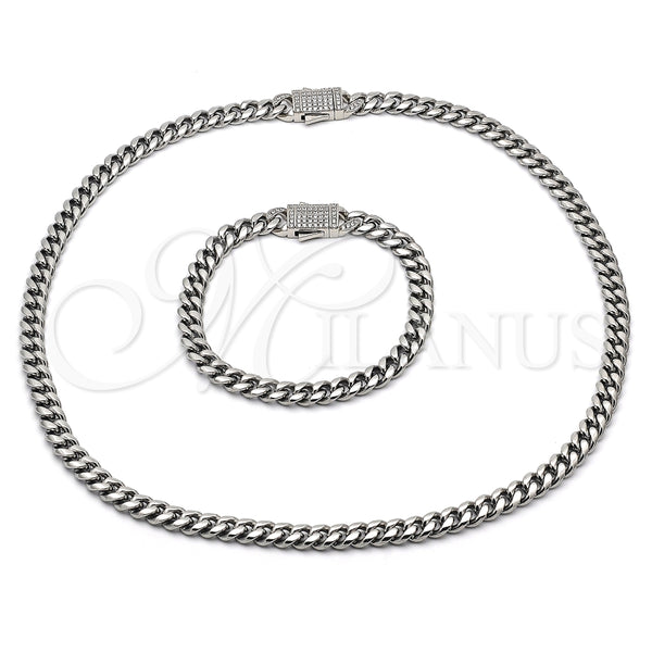 Stainless Steel Bracelet — Necklace and Bracelet Miami Cuban Design with White — main product view — SKU 153927 | Acero Inoxidable brazalete — Necklace and Bracelet Miami Cuban diseño with blanco — SKU 153927