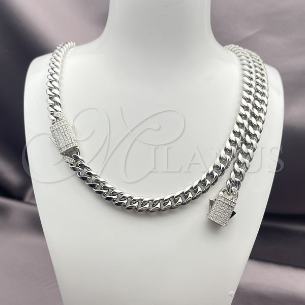 Stainless Steel Bracelet — Necklace and Bracelet Miami Cuban Design with White — alternate product view — SKU 153928 | Acero Inoxidable brazalete — Necklace and Bracelet Miami Cuban diseño with blanco — SKU 153928