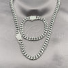 Stainless Steel Necklace and Bracelet, Miami Cuban Design, with White Crystal, Polished, Steel Finish, 06.116.0048.1