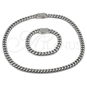 Stainless Steel Bracelet — Necklace and Bracelet Miami Cuban Design with White — main product view — SKU 153928 | Acero Inoxidable brazalete — Necklace and Bracelet Miami Cuban diseño with blanco — SKU 153928