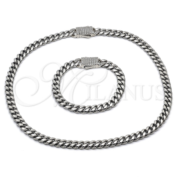 Stainless Steel Bracelet — Necklace and Bracelet Miami Cuban Design with White — main product view — SKU 153928 | Acero Inoxidable brazalete — Necklace and Bracelet Miami Cuban diseño with blanco — SKU 153928