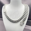 Stainless Steel Necklace and Bracelet, Miami Cuban Design, with White Crystal, Polished, Steel Finish, 06.116.0046.22