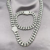 Stainless Steel Necklace and Bracelet, Miami Cuban Design, with White Crystal, Polished, Steel Finish, 06.116.0046.22
