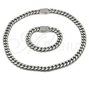Stainless Steel Bracelet — Necklace and Bracelet Miami Cuban Design with White — main product view — SKU 153945 | Acero Inoxidable brazalete — Necklace and Bracelet Miami Cuban diseño with blanco — SKU 153945