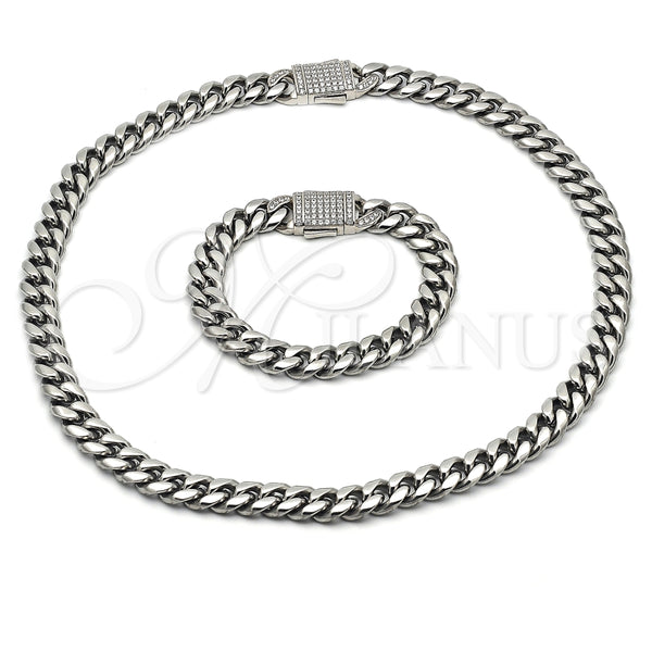 Stainless Steel Bracelet — Necklace and Bracelet Miami Cuban Design with White — main product view — SKU 153945 | Acero Inoxidable brazalete — Necklace and Bracelet Miami Cuban diseño with blanco — SKU 153945