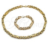 Stainless Steel Necklace and Bracelet, Greek Key Design, Polished, Golden Finish, 06.116.0050.2.22